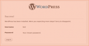 Oznámení o dokončení instalace WordPressu